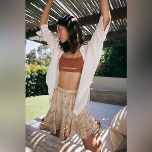 Free People Serenity Chic Tan Eyelet Mini Skort Boho Style Color Tea Y2K Size:M